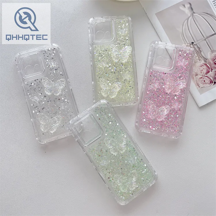 glitter sequin butterfly transparent phone case