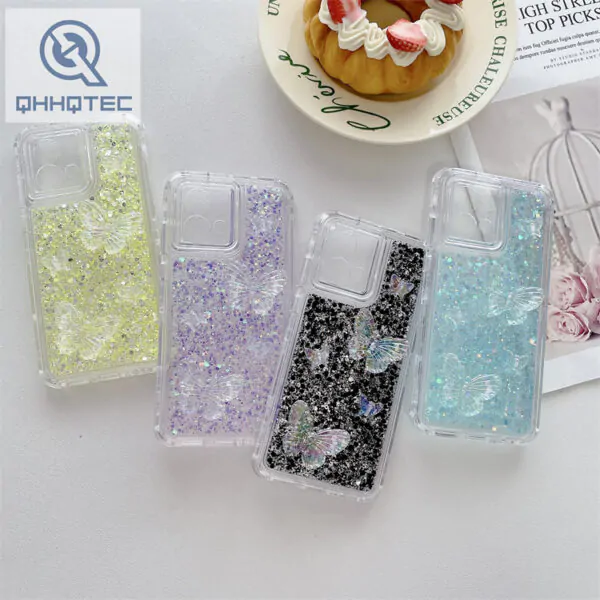 glitter sequin butterfly transparent phone case