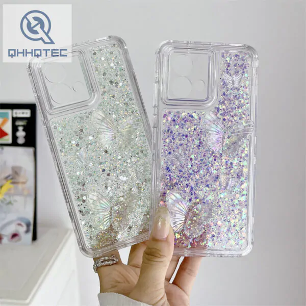 glitter sequin butterfly transparent phone case