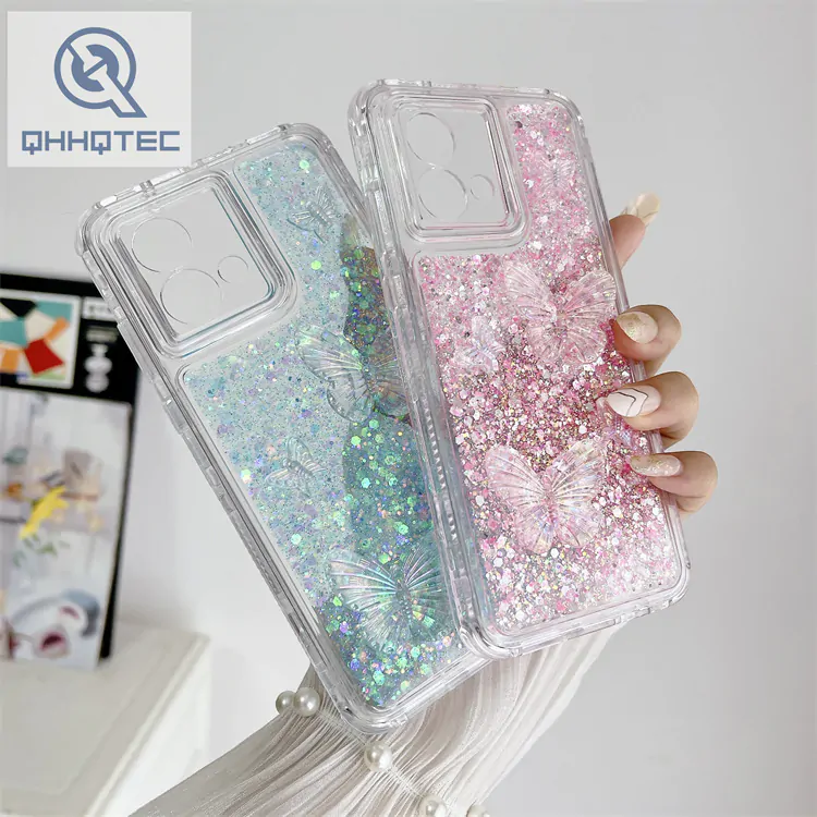 glitter sequin butterfly transparent phone case