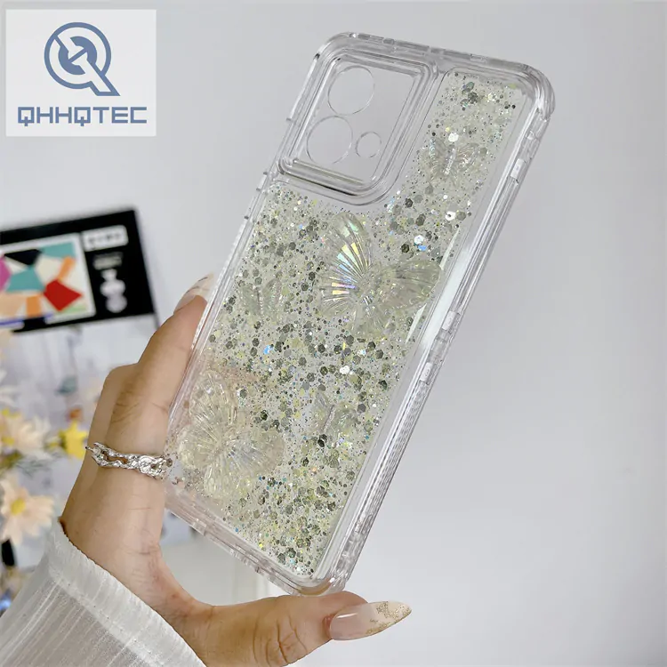 glitter sequin butterfly transparent phone case