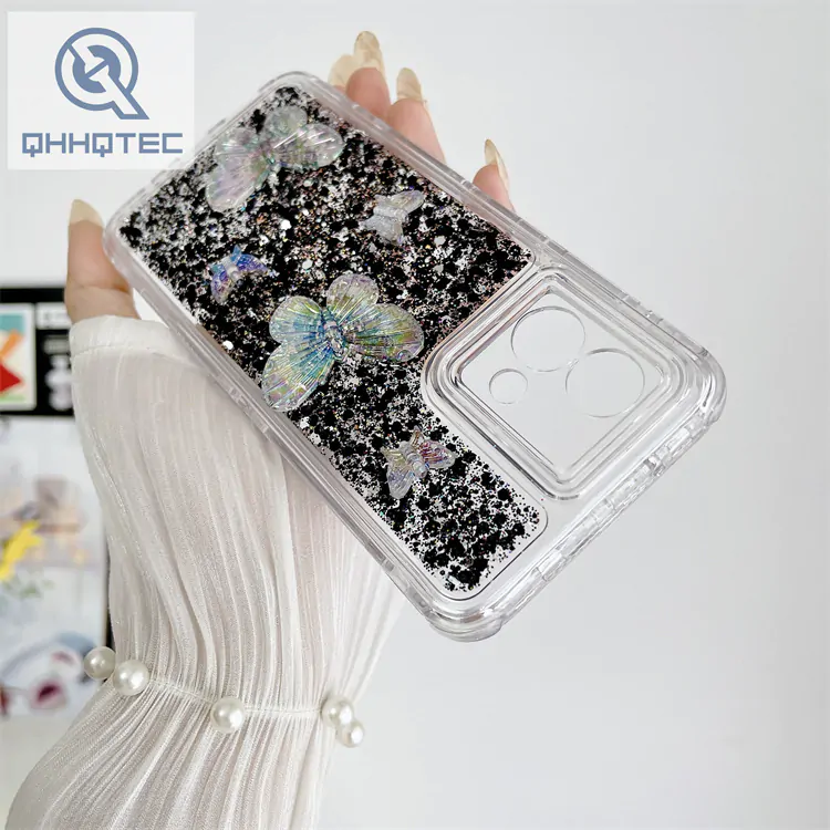 glitter sequin butterfly transparent phone case