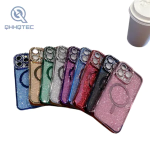 solid color plating glitter magnetic charging iphone 14 pro case