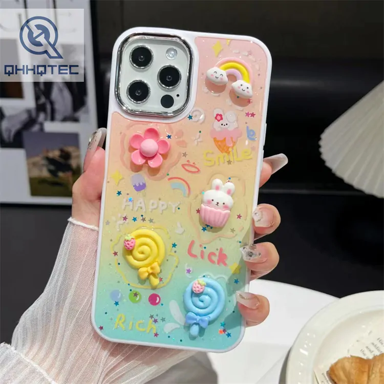 colorful patterns with cute decoration girl case