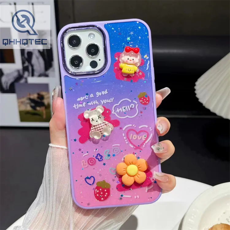 colorful patterns with cute decoration girl case