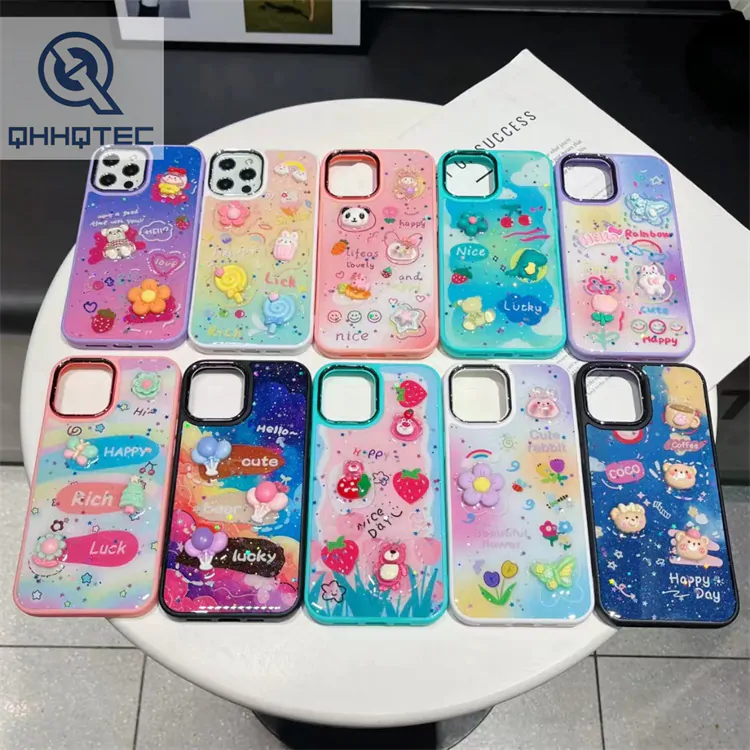 colorful patterns with cute decoration girl case