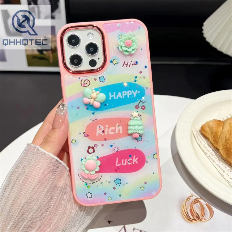 colorful patterns with cute decoration girl case