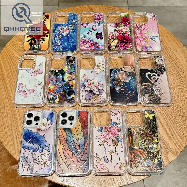 3 in 1 design tpu+pc material flower pattern phone case