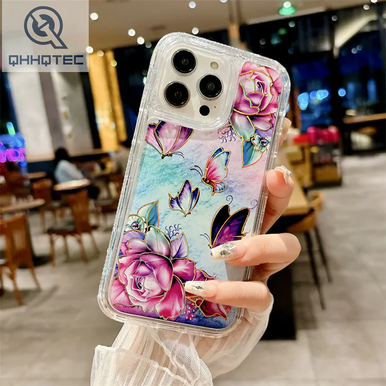 3 in 1 design tpu+pc material flower pattern phone case