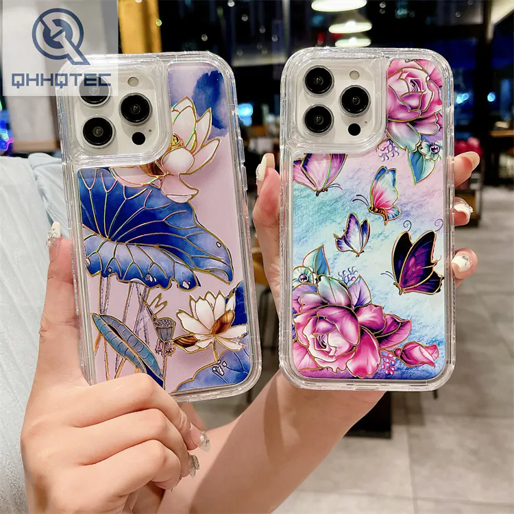 3 in 1 design tpu+pc material flower pattern phone case