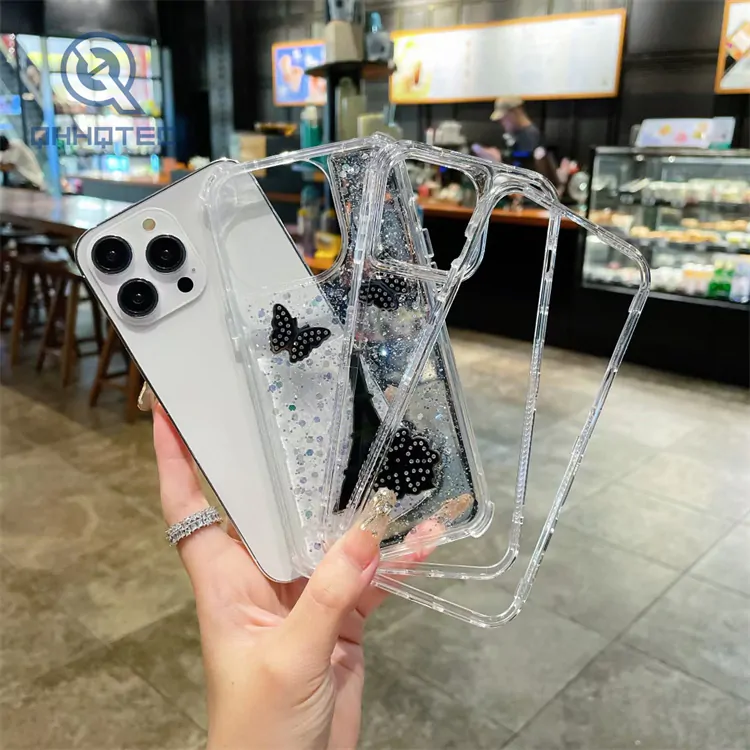 4 in 1 transparent tower glitter case