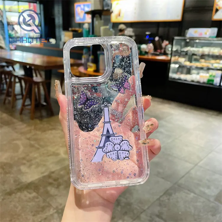 4 in 1 transparent tower glitter case