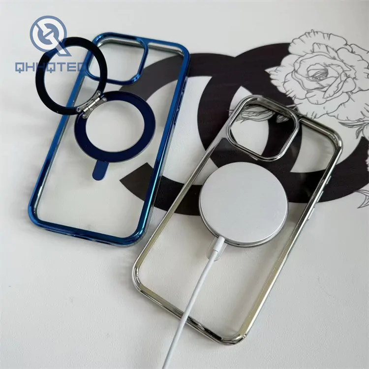 transparent magsafe cover with electroplate stand