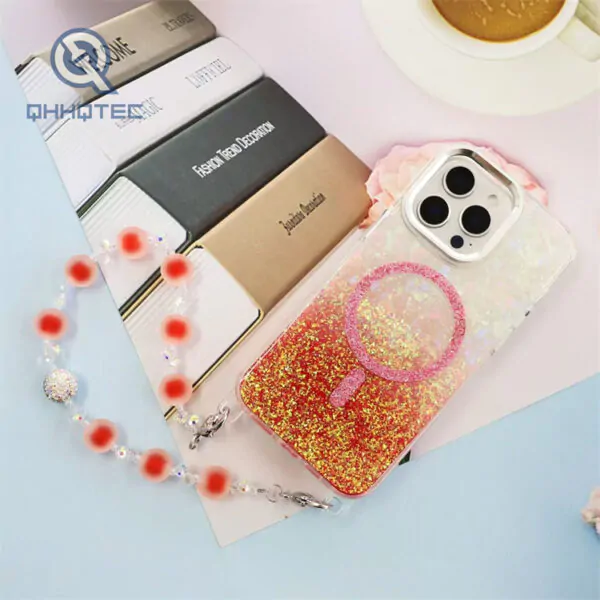 gold glitter magsafe case with pendants