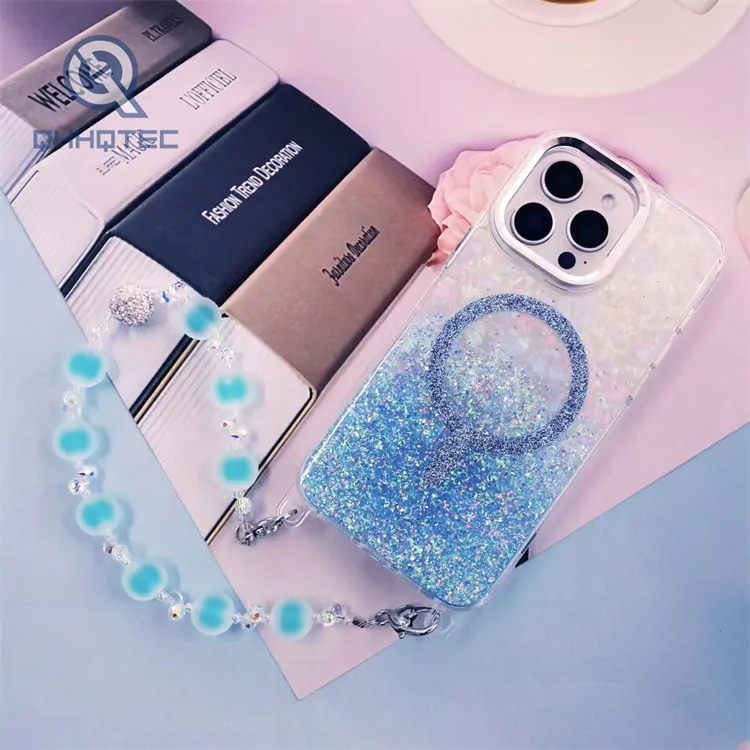 gold glitter magsafe case with pendants