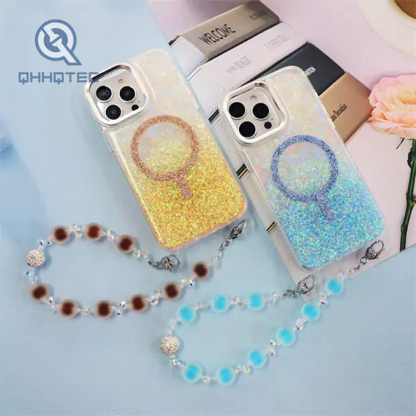 gold glitter magsafe case with pendants