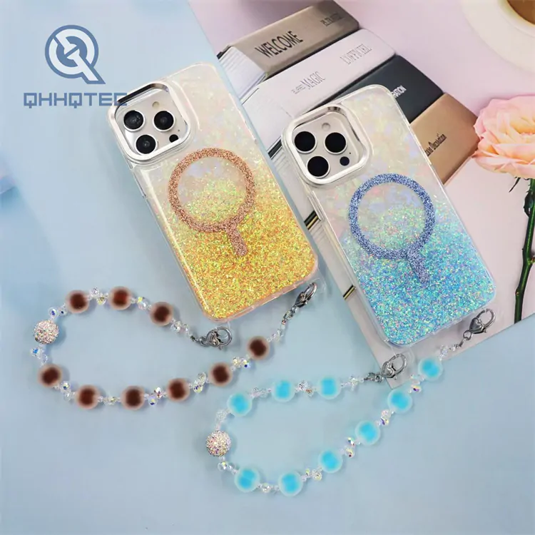 gold glitter magsafe case with pendants