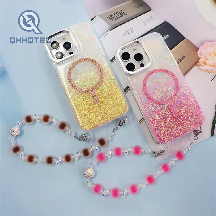 gold glitter magsafe case with pendants