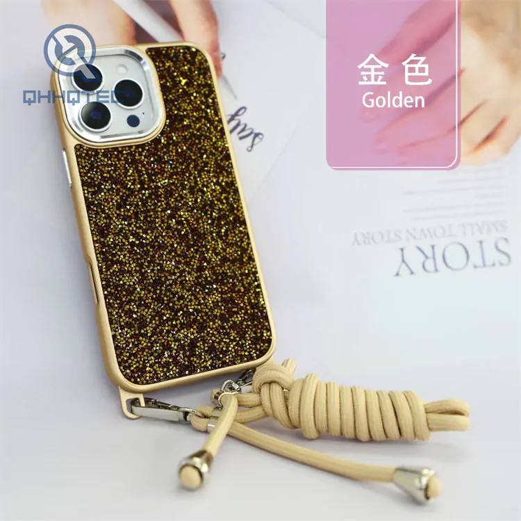 crystal diamond phone case with lanyard