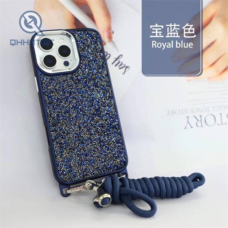 crystal diamond phone case with lanyard