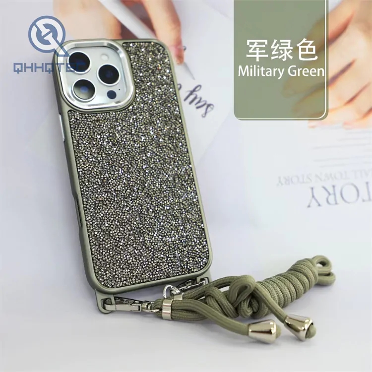 crystal diamond phone case with lanyard
