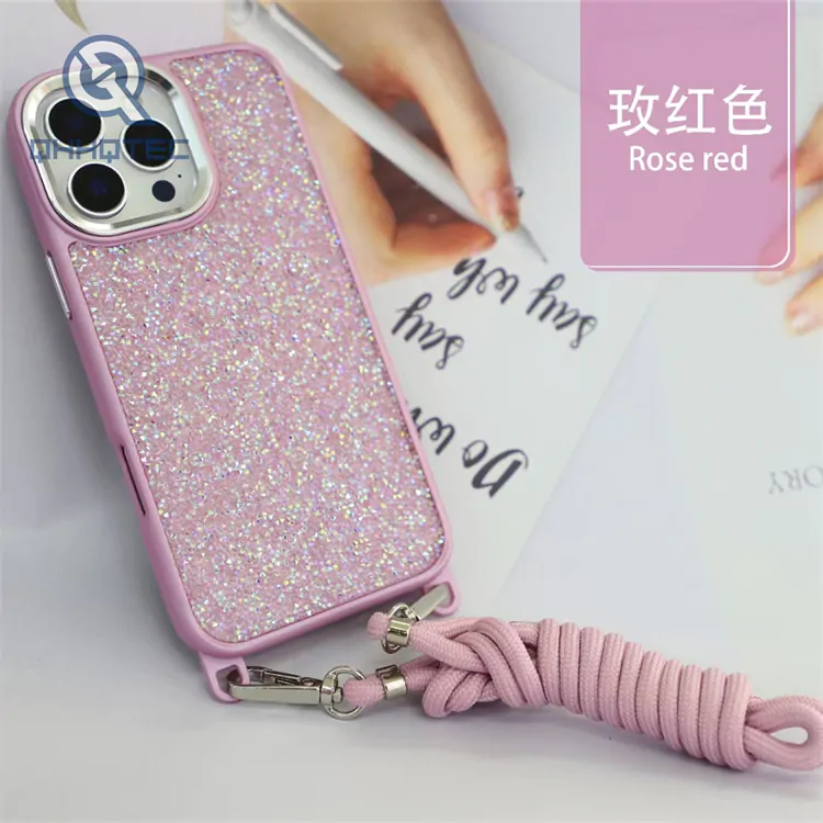 crystal diamond phone case with lanyard