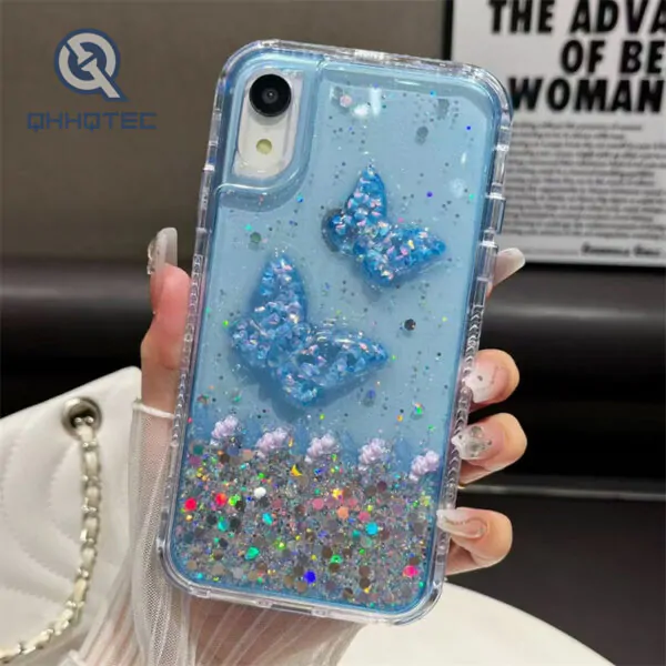 sequin dripping 3 in 1 butterfly case