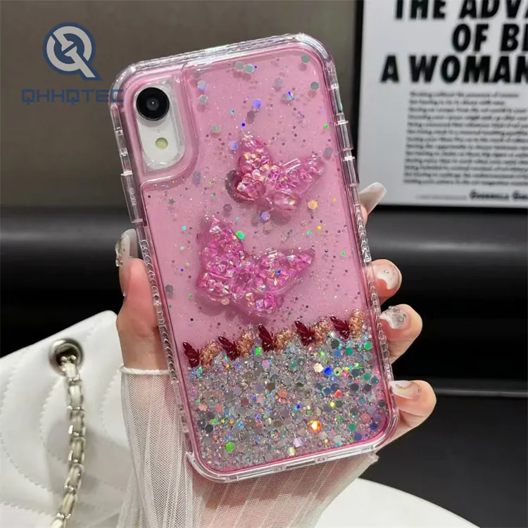 sequin dripping 3 in 1 butterfly case