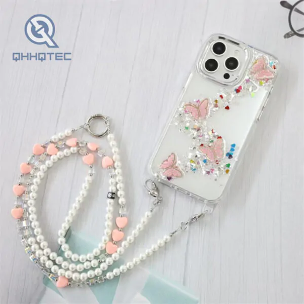 epoxy cute phone case with lanyard for iphone 15 pro max