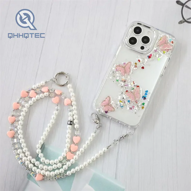 epoxy cute phone case with lanyard for iphone 15 pro max