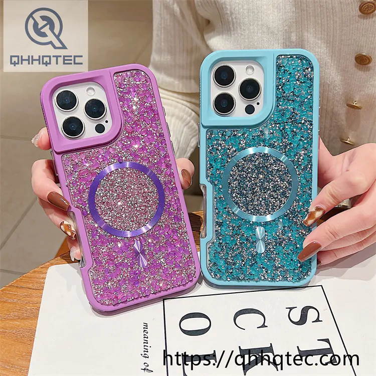 solid color diamonds 2 in 1 magsafe case