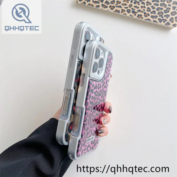 solid color frame 2 in 1 leopard case