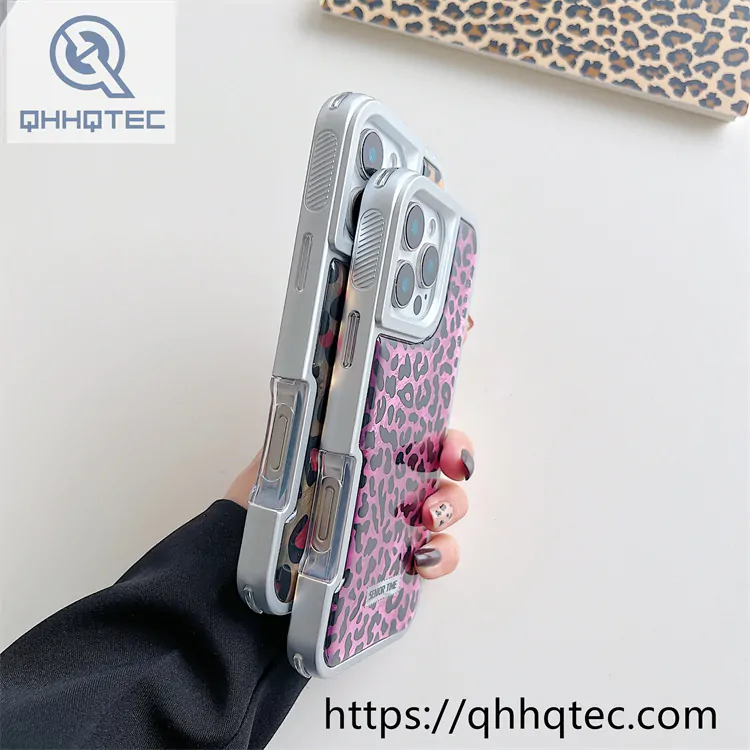 solid color frame 2 in 1 leopard case