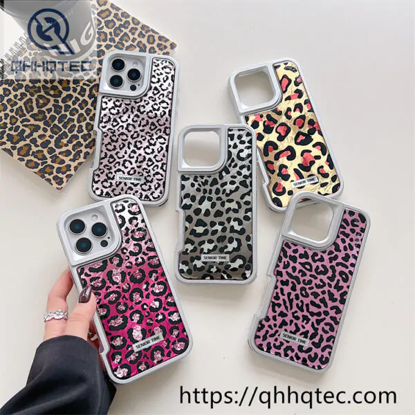 solid color frame 2 in 1 leopard case