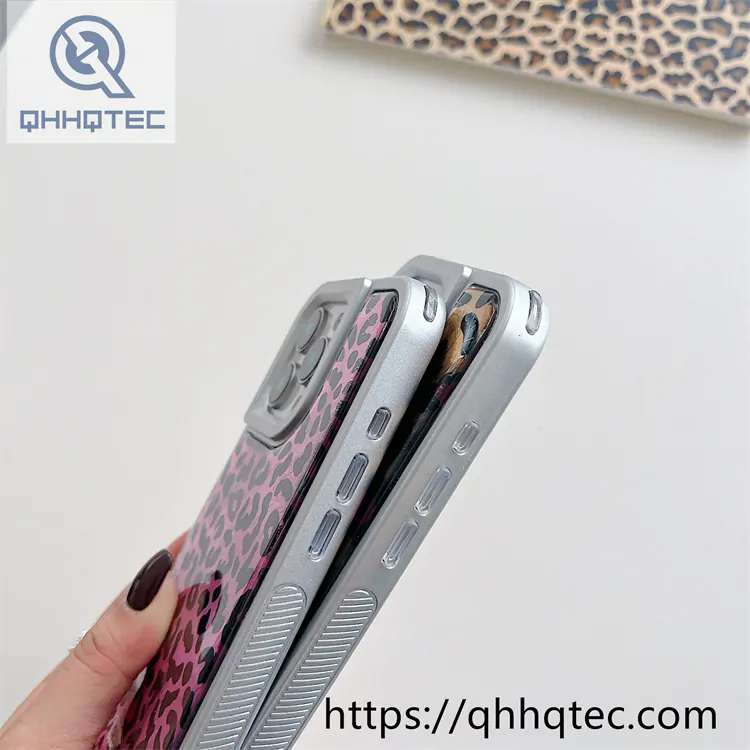 solid color frame 2 in 1 leopard case