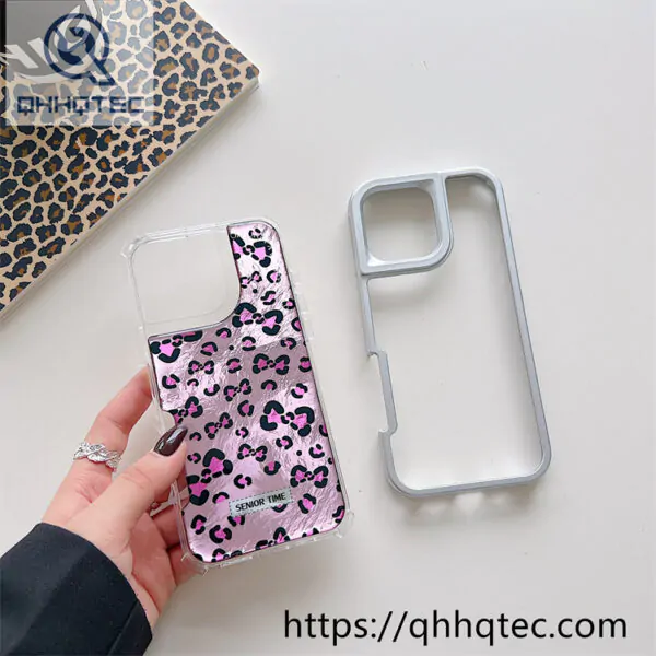 solid color frame 2 in 1 leopard case