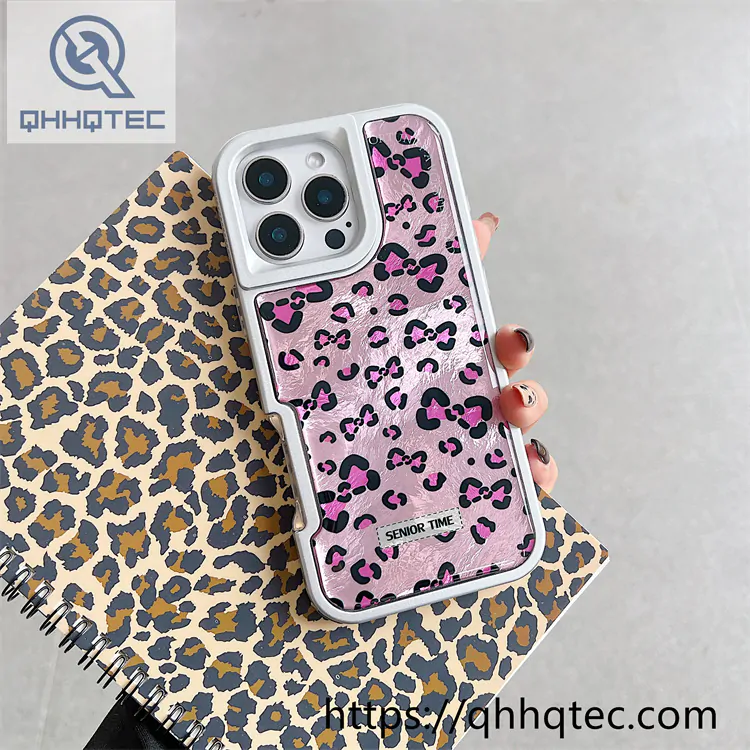 solid color frame 2 in 1 leopard case