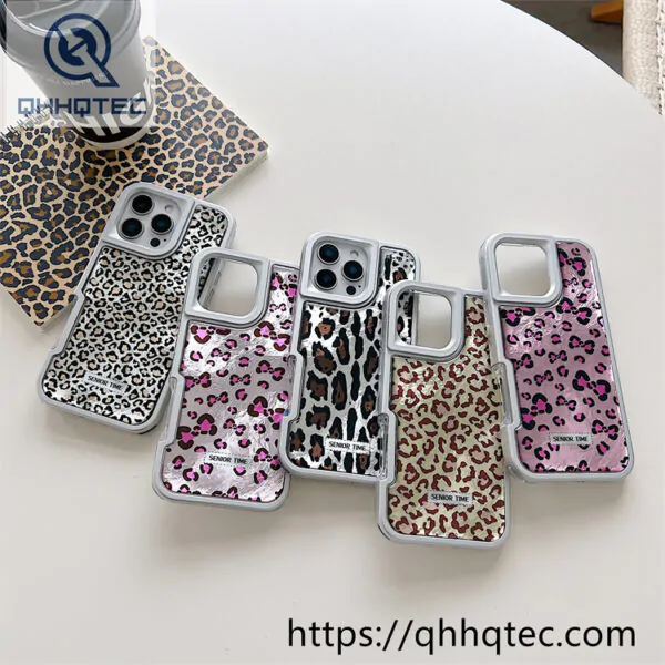 solid color frame 2 in 1 leopard case