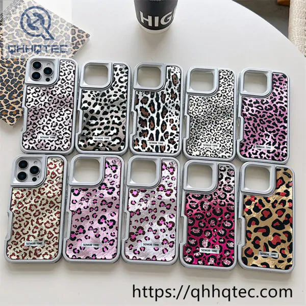 solid color frame 2 in 1 leopard case