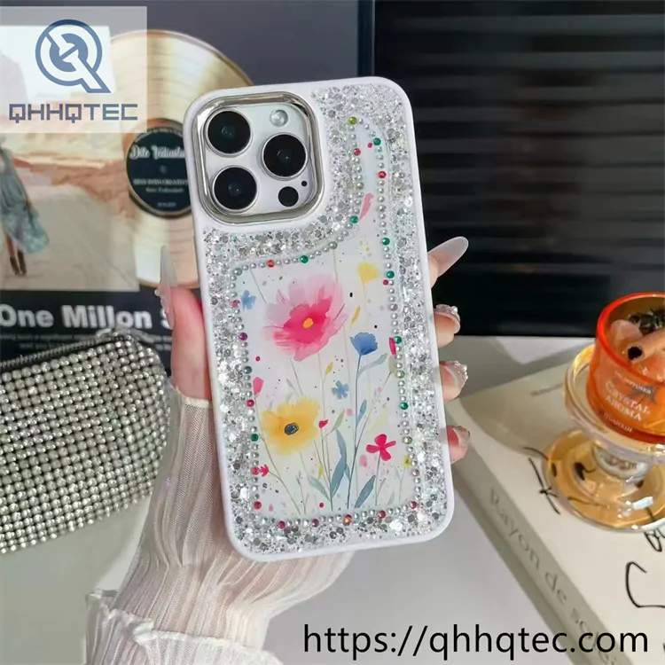 flowers diamonds glitter sequins phone cover