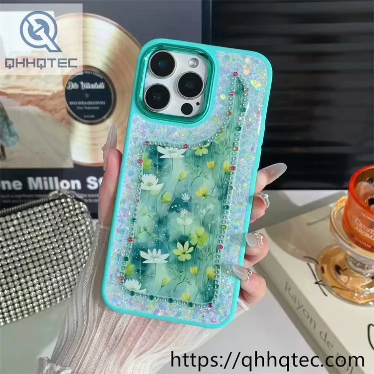flowers diamonds glitter sequins phone cover
