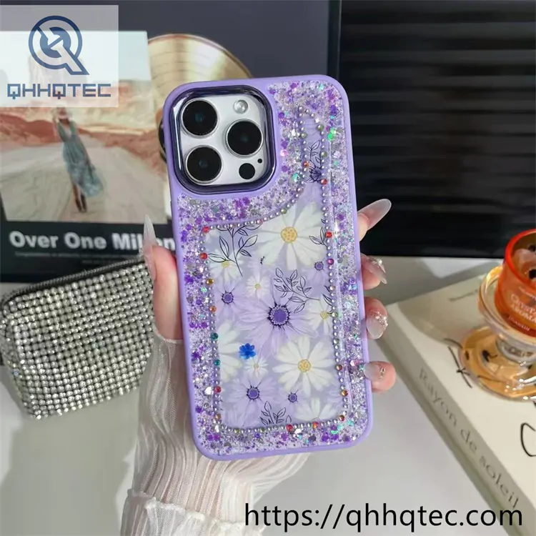 flowers diamonds glitter sequins phone cover