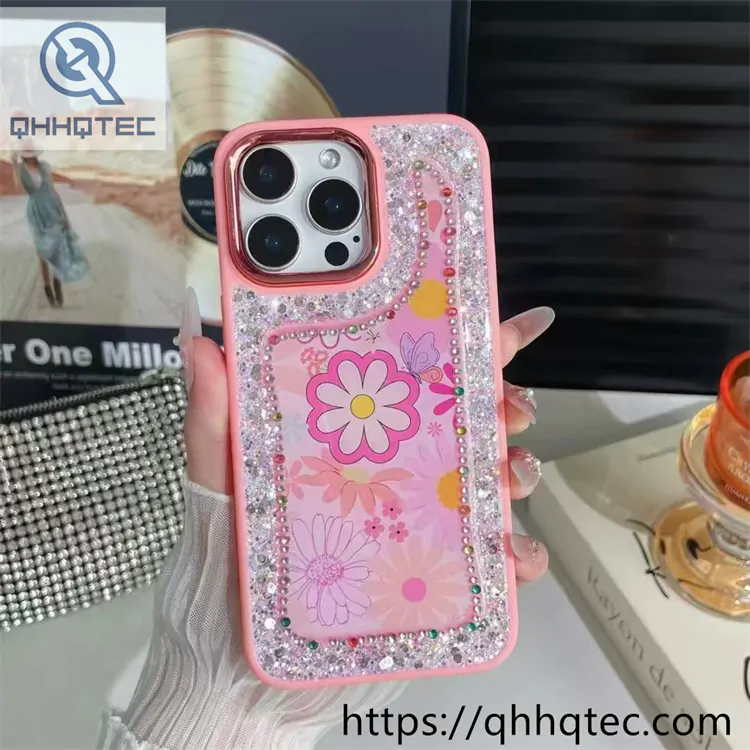 flowers diamonds glitter sequins phone cover