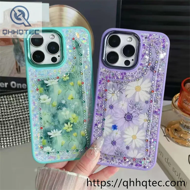 flowers diamonds glitter sequins phone cover
