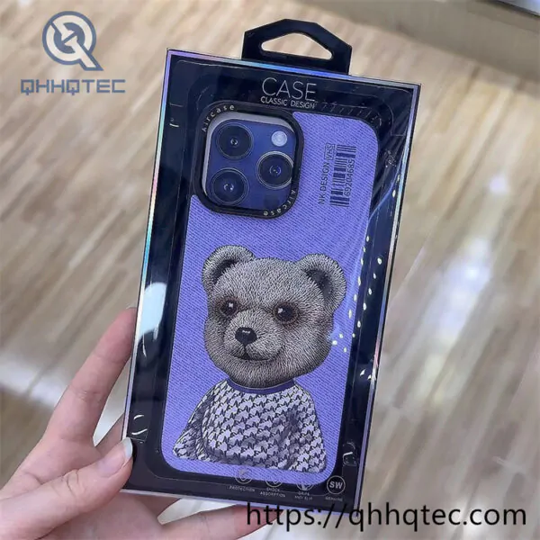 side leather imitation embroidery animal magnetic phone case