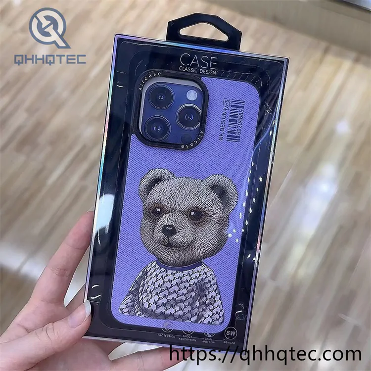 side leather imitation embroidery animal magnetic phone case