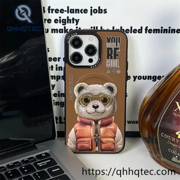 side leather imitation embroidery animal magnetic phone case