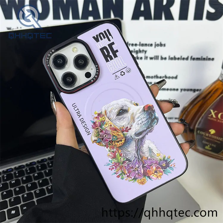 side leather imitation embroidery animal magnetic phone case