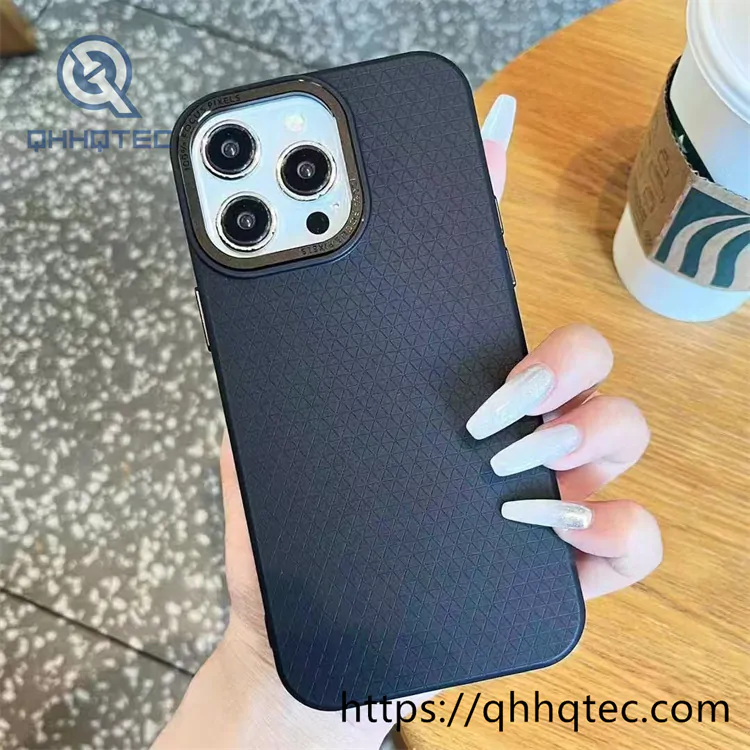texture metal lens frame soft phone case