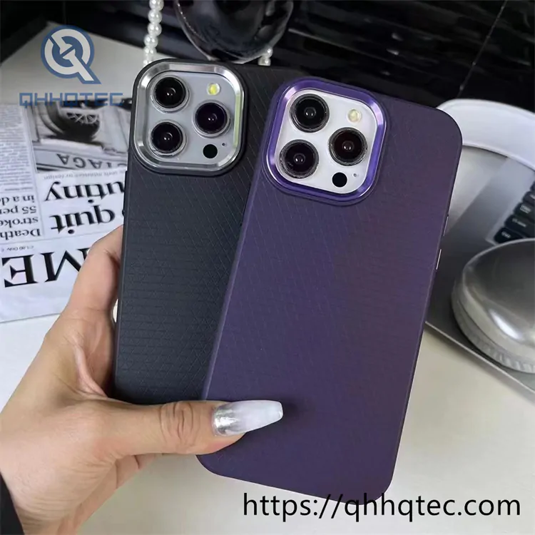 texture metal lens frame soft phone case